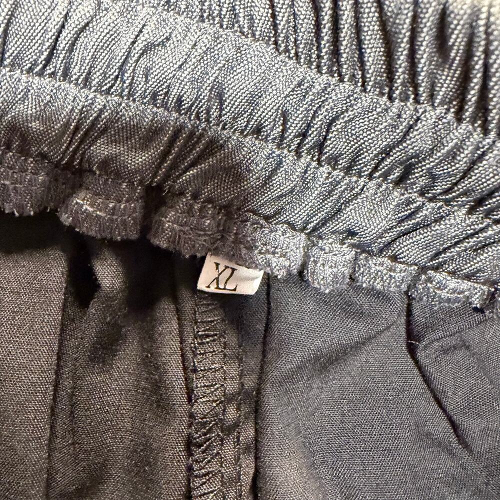 Chinese Style Gray Black Wide Leg Pants Womens XL Butterfly Print Frog Buttons - Picture 6 of 8